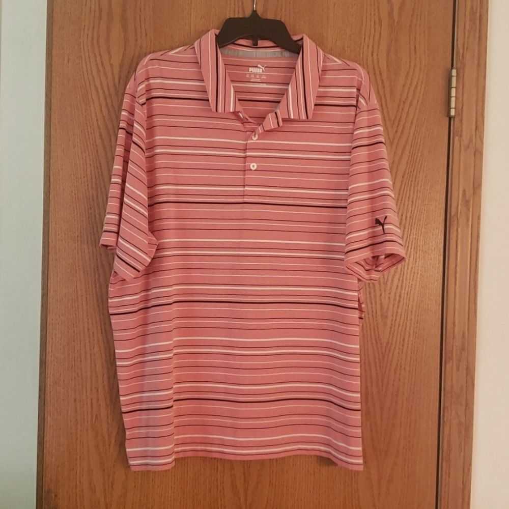 Very Nice Puma Striped Coral Polo Shirt Sz XXL